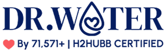 Dr. Water logo with certification text on a white background