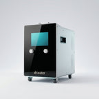 Dr.Water hydrogen bath water machine, a wheeled unit with a glossy black glass front, a teal touchscreen and dual control knobs in a vented white housing, branded dr.water, on a studio background.