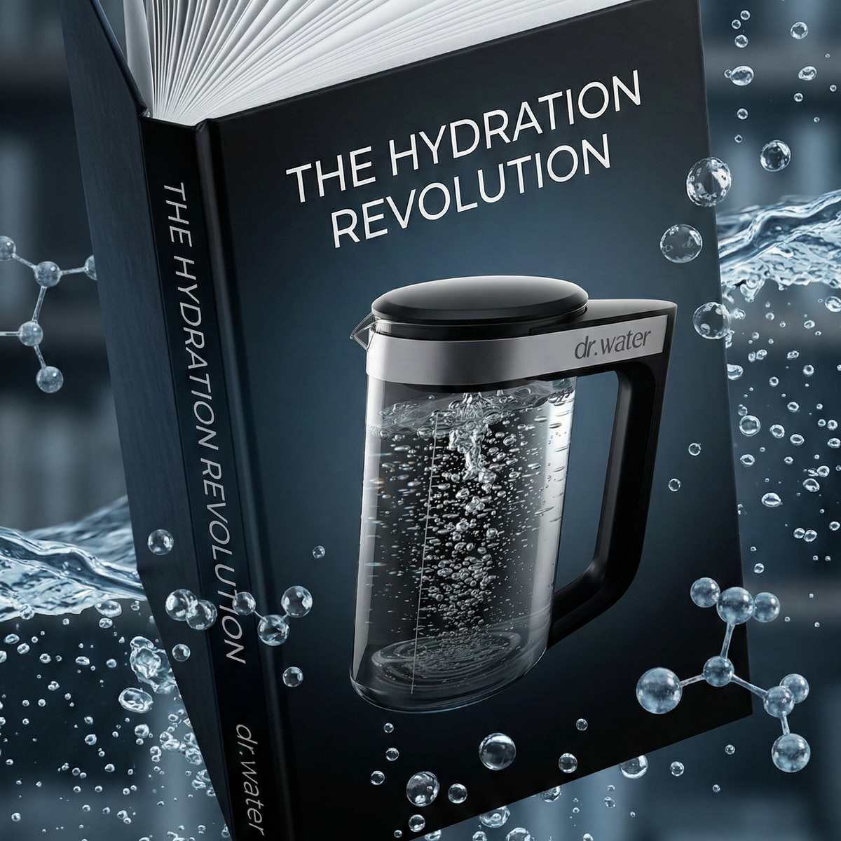 Book titled 'The Hydration Revolution' with a water pitcher on a dark background