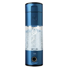 Clean white-background studio hero of the Dr.Water Hydrator Pro 5140 PPB hydrogen water bottle in deep navy blue, upright with internal bubbles fizzing in the clear chamber and an illuminated digital readout glowing near the base. Single bottle centered with no badges or overlays, showcasing the slim cylindrical body, navy cap with embossed steam motif, and the dr.water droplet emblem on the inner module.