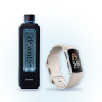 Hydrator Max hydrogen bottle next to a Fitbit Charge 6