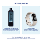 Hydrator Max hydrogen bottle next to a Fitbit Charge 6, what is included