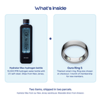Hydrator Max hydrogen bottle next to an Oura Ring 5, what is included