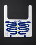 Flat lay of the Dr.Water Sling label showing the peel-corner mechanism and stretch-to-fit illustration