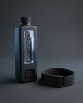 The Dr.Water Hydrator Max hydrogen water bottle beside a screenless recovery band on a woven loop, the two devices in the Hydrator Max plus WHOOP bundle.