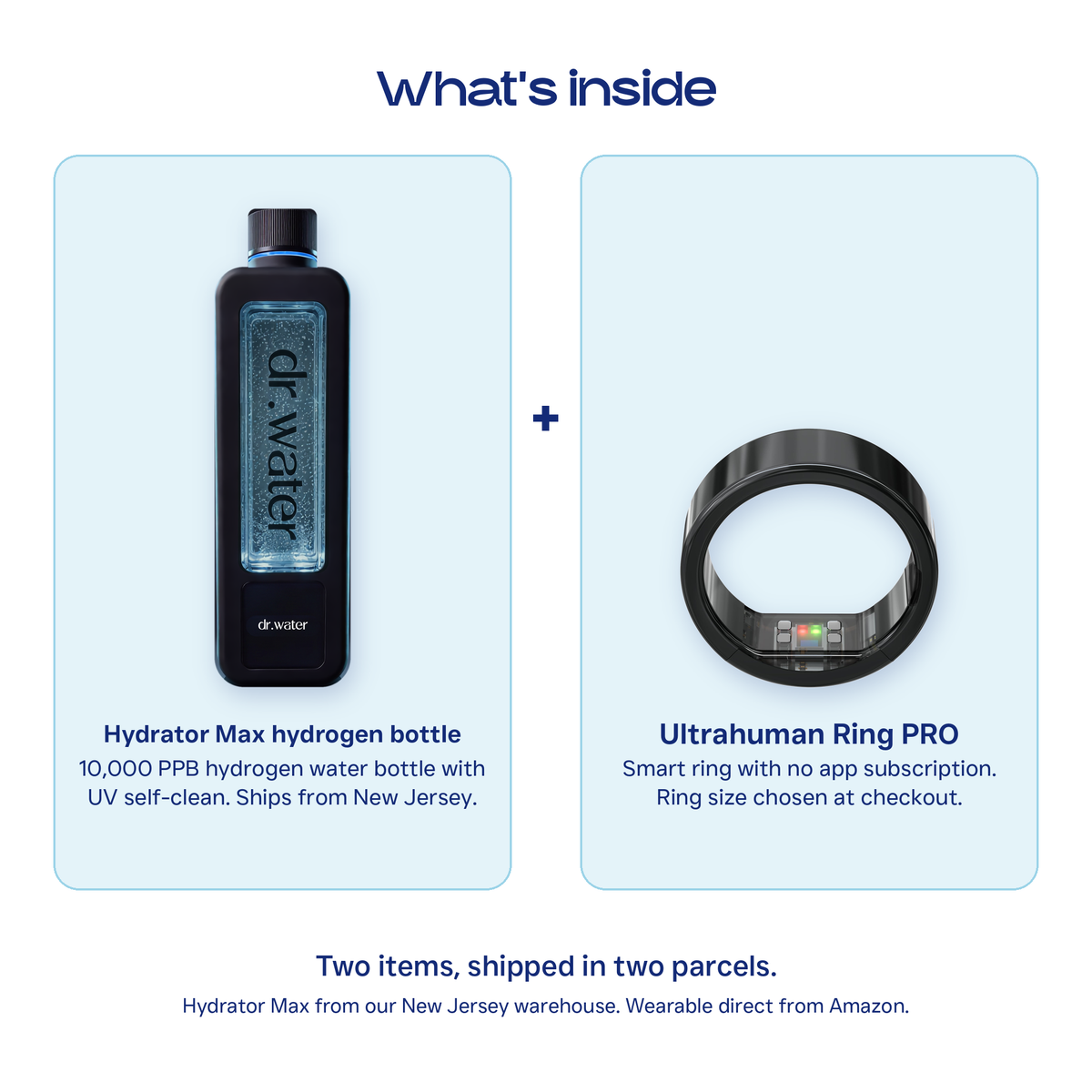 Hydrator Max hydrogen bottle next to an Ultrahuman Ring PRO, what is included